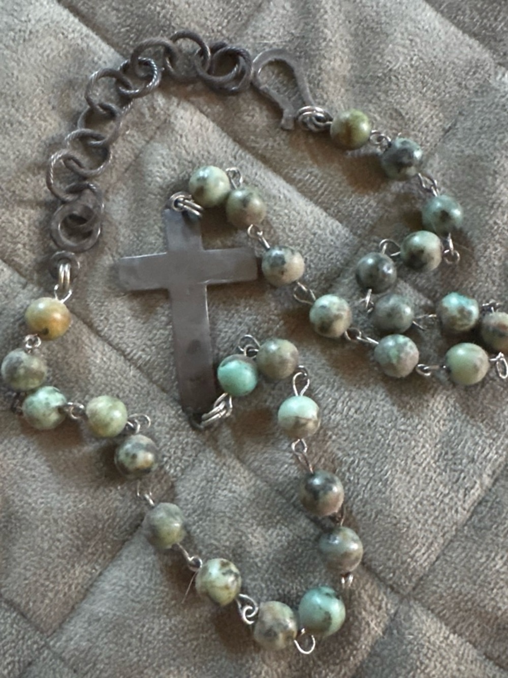 Sterling Cross Bead Necklace in Green - Unbranded